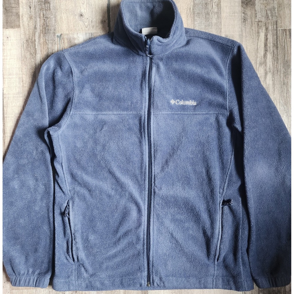 Columbia Fleece Jacket Mens L Blue Full Zip Mock Neck Outdoor Layering